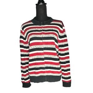 Liz Claiborne LizSport Black Red Striped Cardigan – Classic Retro Style